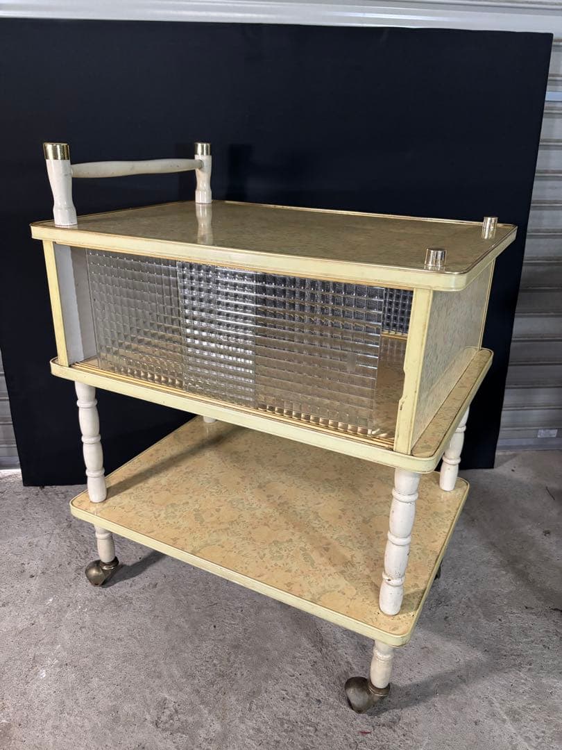 昭和レトロ キッチンワゴン 中古品 花柄 絶版 ガラス戸 アンティーク 家具