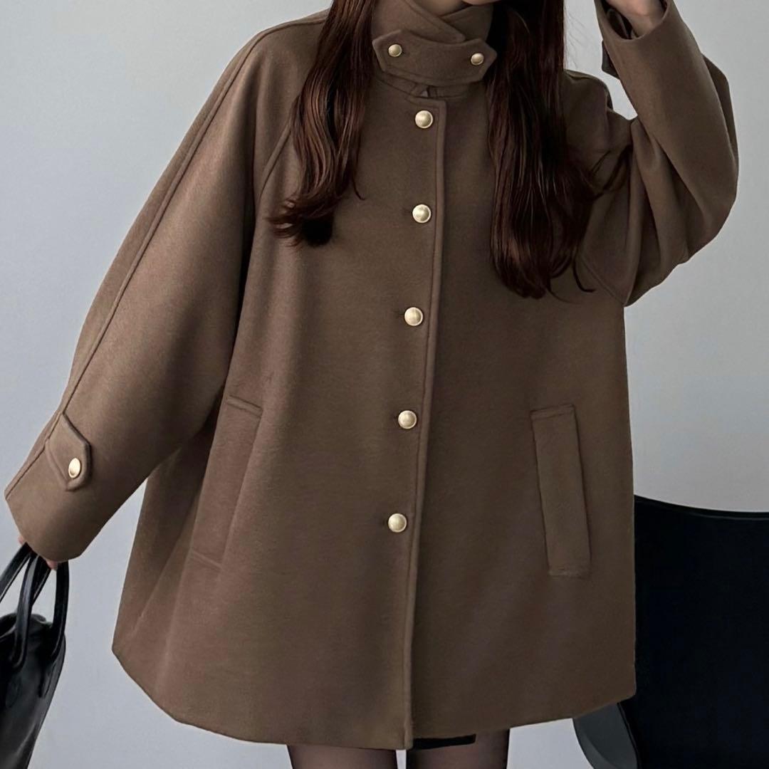 新品タグ付き★callautia ゴールドボタン ミドルコート ブラウン L
