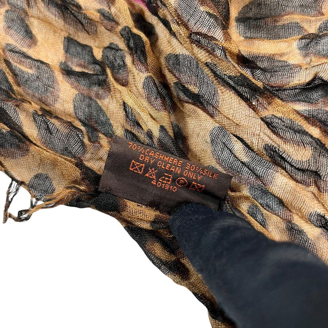 【 美品 】 ルイヴィトン　ストール　レオパード　ビッグロゴ　カシミア　シルク