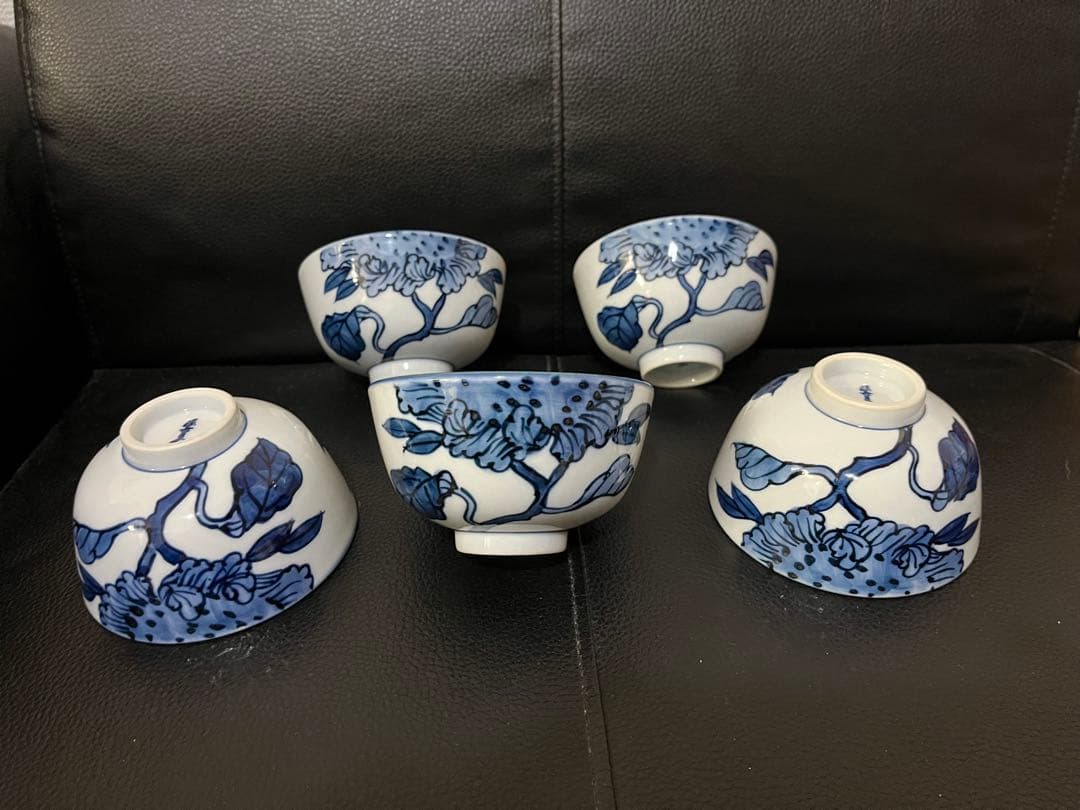 源右衛門窯 染付向日葵 飯碗5個 希少品