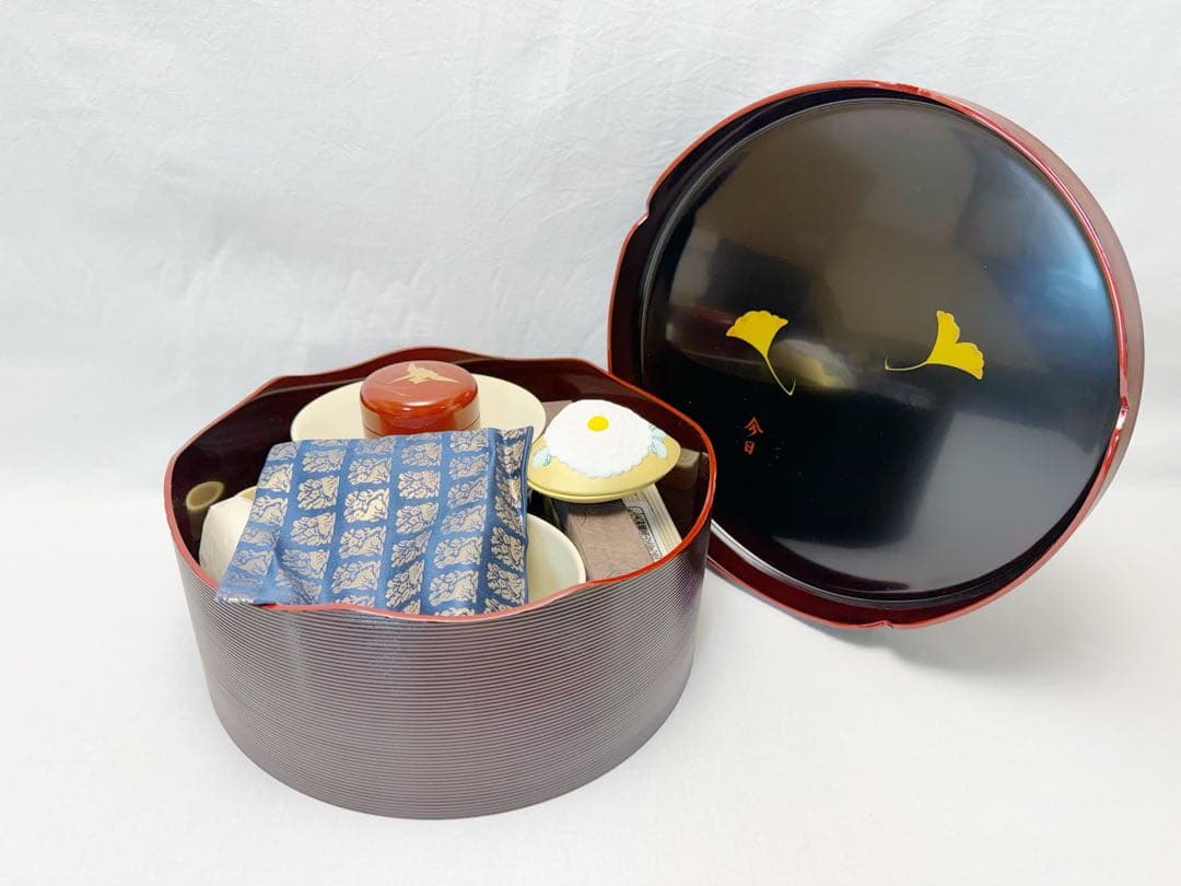 未使用 茶道具 木製真塗 今日 千歳盆 十二点セット 紙箱