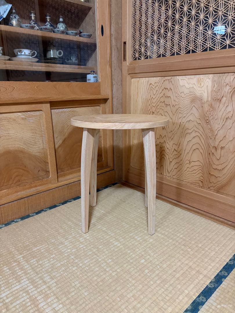 1361建具屋58年のおじいさんの手作り木製サイドテーブル、スツール