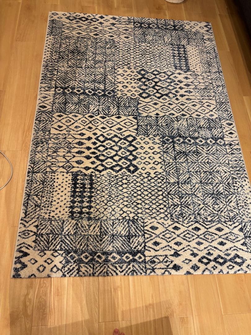 ラグ・カーペット　ダブルデイ　美品　ブルー　水色　幾何学模様