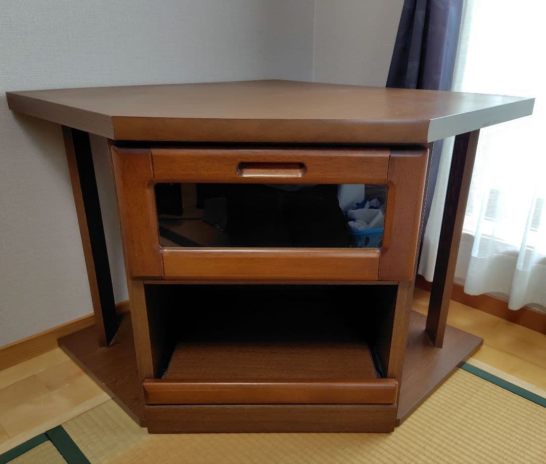 コーナーテレビ台 木製 ブラウン 引き出し付き